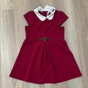 Janie & Jack Burgundy Ponte Dress with White Collar Size 3